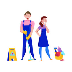 Cleaning service staff smiling cartoon characters Vector Image