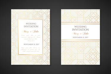 with gold lin art texture wedding invitation vector