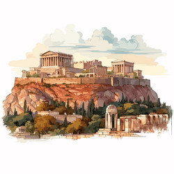 Acropolis hand-drawn comic doodle Royalty Free Vector Image