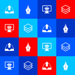 set upload inbox fountain pen nib monitor vector image