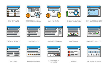 serp icons search engine result page web content vector image