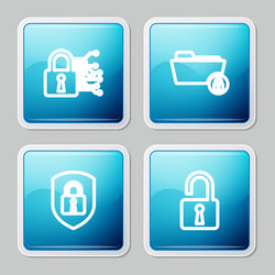 set line cyber security folder and lock shield vector image