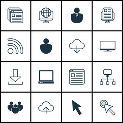 set of 16 world wide web icons includes display vector