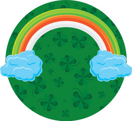 Rainbow with clouds in frame circular vector
