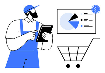 worker with tablet analyzing sales data chart vector image