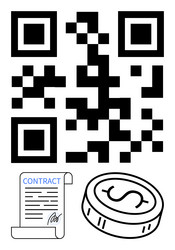 qr code above a signed contract document vector image