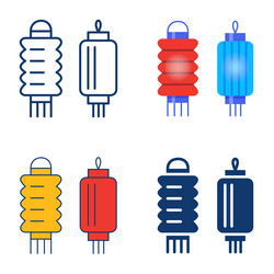 Japanese lantern icon set in flat and line style vector