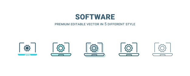 software icon in 5 different style outline filled vector image