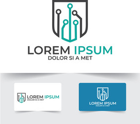 cyber security logo with shield and circuit board vector image