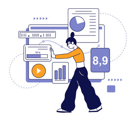 woman working with statistic charts data analysis vector