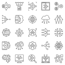neural network outline icons set - artificial vector