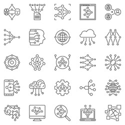 neural network outline icons set - artificial vector