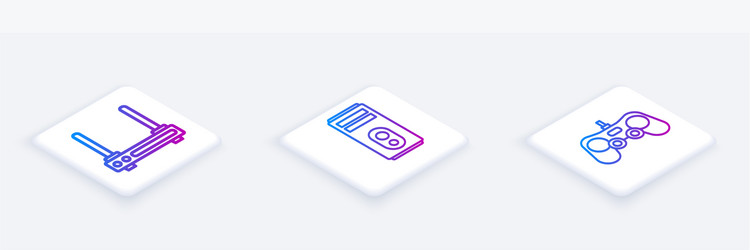 set isometric line router and wi-fi signal vector image
