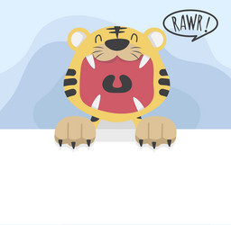 cute tiger open mouth roar background vector