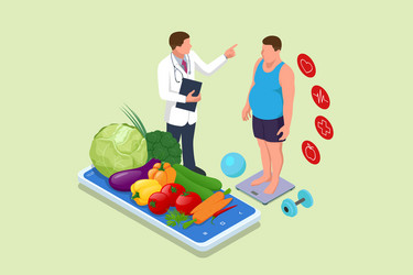 Isometric healthy food and diet planning concept vector