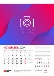 wall calendar planner template for november 2019 vector