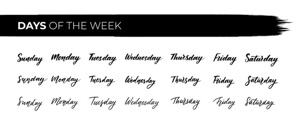 Hand Lettered Days of the Week. Calligraphy words Monday, Tuesday, Wednesday,  Thursday, Friday, Saturday, Sunday. Lettering Stock Vector Image & Art -  Alamy