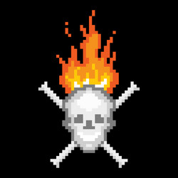 Burning skull with bones pixel icon smiling bone vector