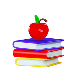 render of a red apple with stack books vector image