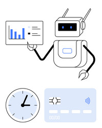 robot presenting analytics with clock and digital vector image