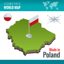 isometric map and flag of the poland officially vector