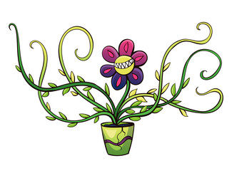 Carnivorous plant cartoon flytrap in pot flower vector