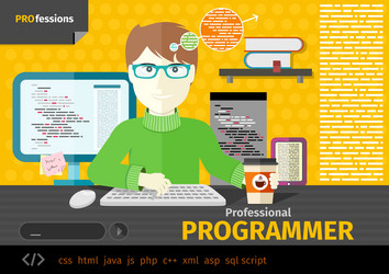 Male Programmer Working on Computer vector image