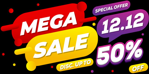 50 mega sale 1212 celebration discount 3d vector