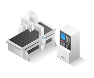 Flat isometric concept cnc router machine app vector