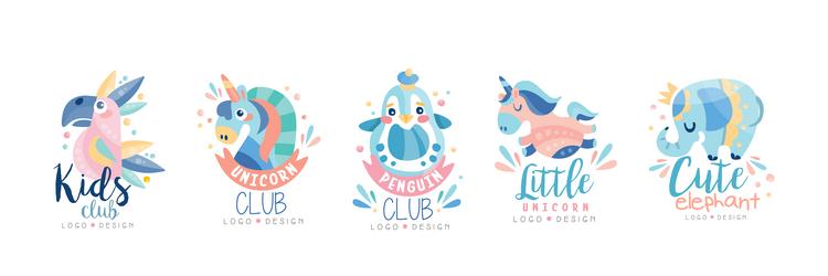 baby toy shop logo design with animal set Vector Image