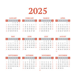 Simple calendar on 2025 start from monday Vector Image