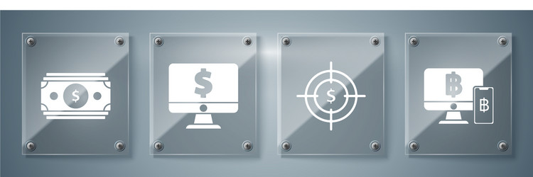 set computer monitor with mobile phone and bitcoin vector image