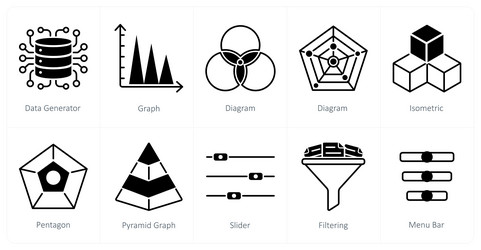 a set of 10 diagram icons as data generator graph vector image