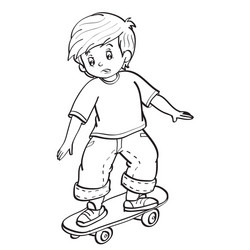 sketch a boy who learns to ride skateboard vector