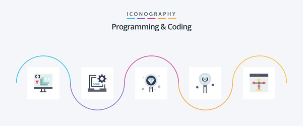 programming and coding flat 5 icon pack including vector