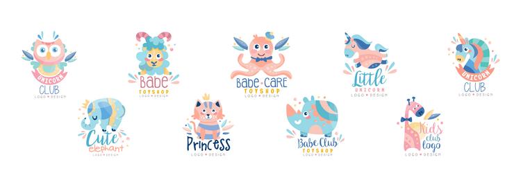 baby toy shop logo design with animal set Vector Image