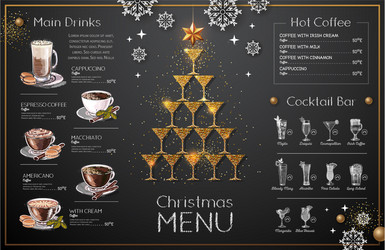 Christmas menu design with golden champagne vector