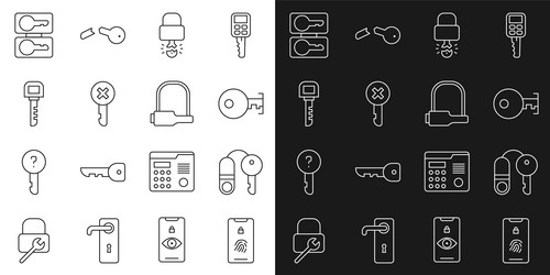 Set line mobile with fingerprint scan house key vector