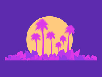 landscape with palm trees in the style of 80s vector image