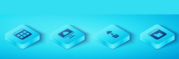 set isometric browser files cloud technology data vector image