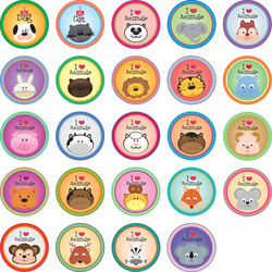 set round labels with text and animals vector