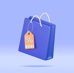 3d shopping bag with price tag and percent sign vector