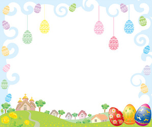 Easter Frame with Flowers and Eggs vector image