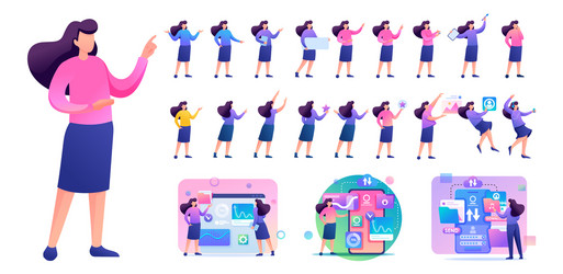 Set young woman presentation in various vector