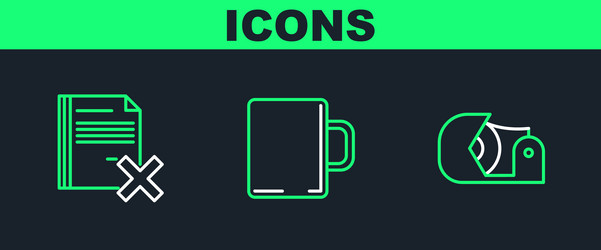 set line scotch delete file document and coffee vector image