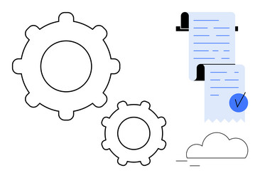 simplified gears and document with check mark vector image