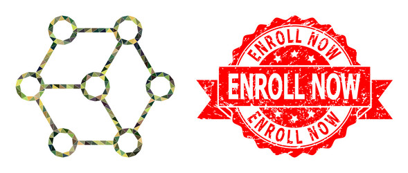textured enroll now stamp and blockchain nodes low vector image