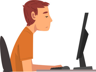 bored man working with computer lazy male clerk vector image