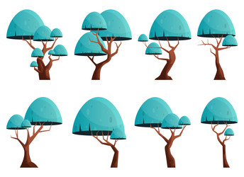 Colorful cartoon tree collection isolated vector