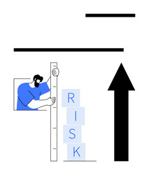 man measuring risk blocks with ruler and arrow vector image